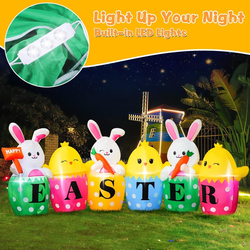 10 FT Easter Inflatables Bunny, Cute Rabbits with Carrots, Eggs,