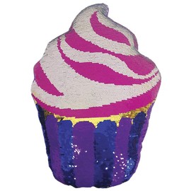 iscream Swirl Icing Cupcake 7" x 9" Reversible Sequin Soft Fleece Back Mini Pillow