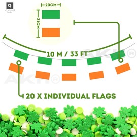 AKH® Irish Flag PVC Bunting | 10M / 33FT Long | St Patrick's Day Party Decorations | Green Shamrock & Irish Themed Hanging Bunting for Festive Celebrations & Events