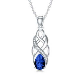 Celtic Knot Blue Necklace 925 Sterling Silver Good Luck Irish Pendant Necklace with Sapphire September Birthstone