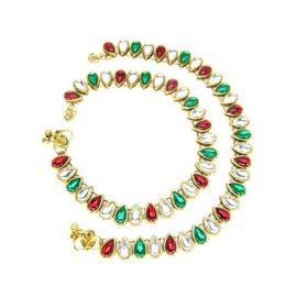 Trendy Traditional Fashion Indian Style Kundan Anklet/Payal For Women / AZINPY006 (Red, Green)