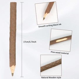 MultiBey 10 Pack Natural Wooden Ballpoint Pens, 6.7" Long Branch Ballpoint Pen, Pine Wood Pen Black Ink Pens Bulk for Office School Writing, Camping Gifts & Party Favors (17cm Long)