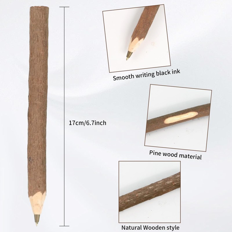 MultiBey 10 Pack Natural Wooden Ballpoint Pens, 6.7" Long Branch