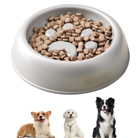 XIGOUPT Slow Feeder Cat Bowl, Dog Water Bowl for Small & Medium Sized Dogs, Fun Bloat Stop Pet Bowl for Fast Eaters, Slows Down Pets Eating,5.5Inch Beige