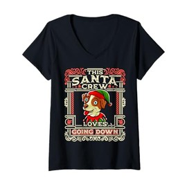 Womens Jack Russell Terrier Santa Claus Crew Christmas Dog Elf V-Neck T-Shirt