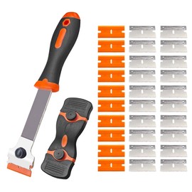 2PCS Razor Blade Scraper, Multi-Purpose Glass Scraper with 10 Plastic & 20 Metal Blades, Window Cleaning Scraper Tool for Removing Label, Tint, Grease from Car Windshield, Appliance (Orange, 2PCS)