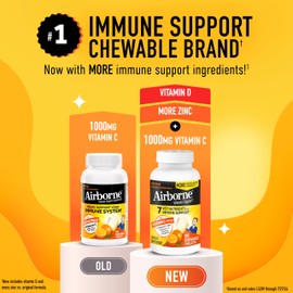 Airborne Vitamin C 1000mg (per Serving) - Citrus Chewable Tablets (116 Count in a Bottle), Gluten-Free Immune Support Supplement, with Vitamins A C E, Zinc, Selenium, Echinacea, Ginger, Antioxidants