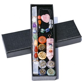 BeauFairy Healing Crystals Set in Box, Natural Reiki Healing Crystal Points Gemstone, Chakra Raw Stones Crystal Gravel Pendant Bracelet, for Anxiety Relief, Meditation, Yoga, Spiritual Awakening, 006