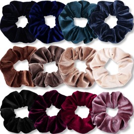 VENUSTE VENUSTE Scrunchies for Women, Premium Velvet Scrunchy for Hair, Solid Color Elastic Thick Bands, Soft Ropes Ponytail Holder Hair Accessories, 12 Pack
