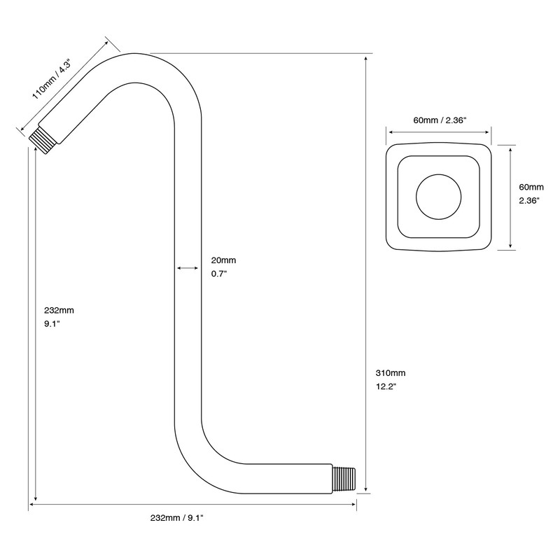 Angled Shower Arm with Flange S Shaped Rainfall Shower Head