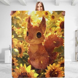dhakalrlde Sunflower Squirrel Blanket - Ultra Soft, Plush, Lightweight, Warm, Fuzzy Anti-Pilling Flannel Blanket for Couch, Bedroom, Travel, Sofa, Living Room, Outdoor - Cute and Comfy Gift 50in×60in