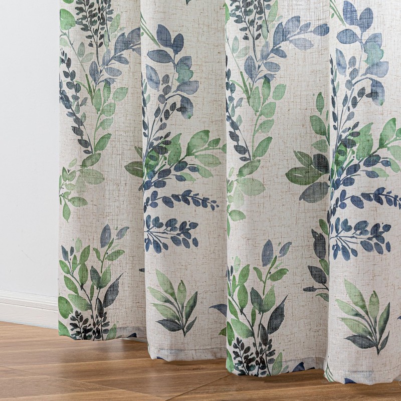 MYSKY HOME Linen Sheer Curtains for Living Room Leaf Patterned