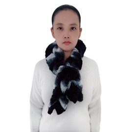 Lina & Lily Elastic Ruffle Faux Fur Women's Winter Pull-through Scarf Neck Warmer (Black & Gray & White)