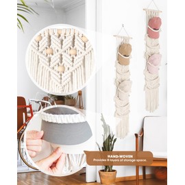 AceList 2-Pack Organizer for Baseball Caps, Macrame Hat Hangers for Wall and Door, Boho Hat Rack with Macrame Wall Decor - Effortless Storage and Display of Hats (Up to 32 Caps)