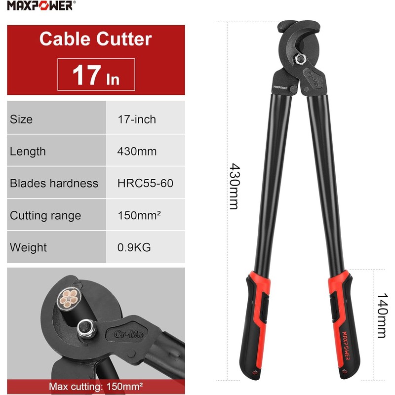 MAXPOWER Cable Cutters, 17-Inch Heavy Duty Cable Cutter for Cutting