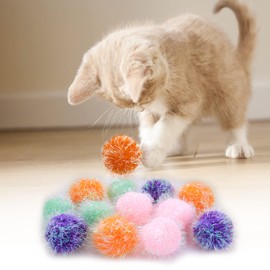 cobee Large Cat Sparkle Ball Toys, 12 Pieces 2 Inch Cat Pom poms Ball Furry Cat Toy Balls Kitten Pompom Ball Interactive Play Toy for Indoor Cat Kitten