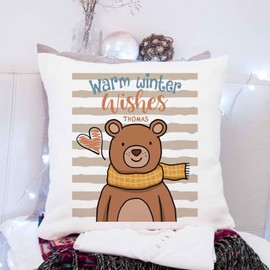 GRAVURZEILE Cushion with Saying - Warm Winter Wishes - Winter Design Optional with Name - Gifts for Christmas Time as Decoration - Gift for Him and Her - Size with Filling