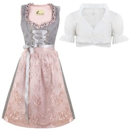 Alte Liebe Children's Costume Dress 3-Piece Dirndl with Lace Apron Size 104, 116, 128, 140, 152, 164, Grey-pink