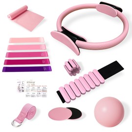 VNNYEOZ Pilates Ring Set Essentials Kit for Women with Magic Circle Ring and Ball,Core Sliders,Adjustable Ankle Wrist Weight,Exercise Resistant Bands,Accessories Equipment for Home Workout