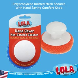 LOLA Plastic Mesh Non-Scratch Scouring Pad, Hand Saving Comfort Knob, Red, Blue or Yellow It's Random, Clean Pots, Pans, Sinks, 1 Pack