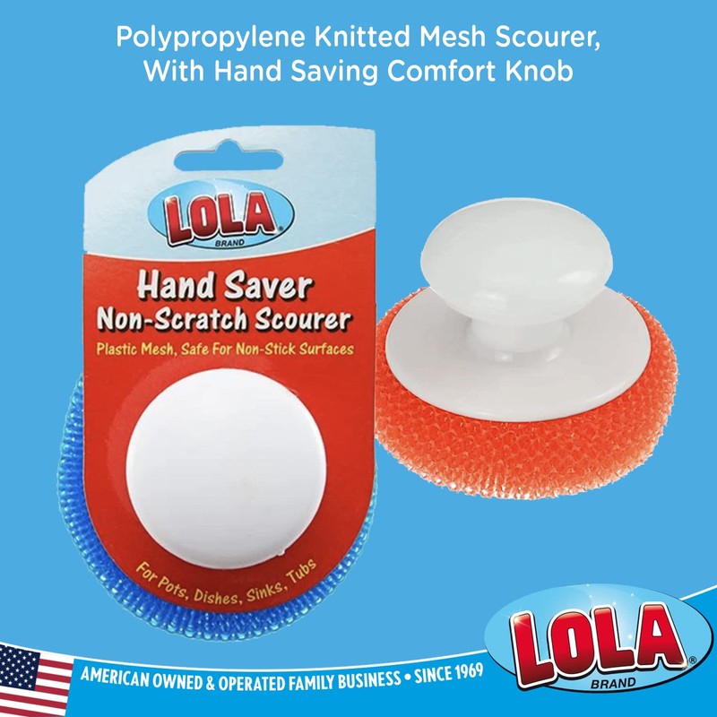 LOLA Plastic Mesh Non-Scratch Scouring Pad, Hand Saving Comfort Knob,