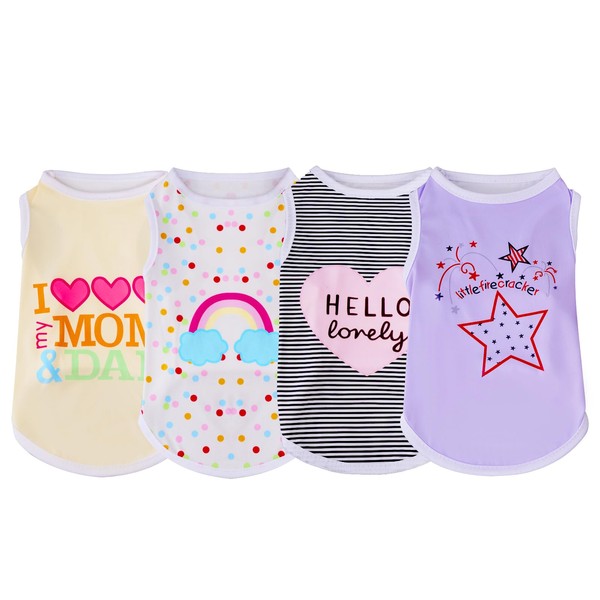 choyaxo 4pcs Dog Shirts Sleeveless Printed Pet Vest for Chiuahaha