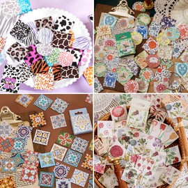 180 Pieces Series Stickers with Flowers and Patterns, 4 Boxes of Stickers, Vintage Stickers, Scrapbooking Stickers for Scrapbook, Calendar, Notebook, Diary, Photo Album, DIY Decoration