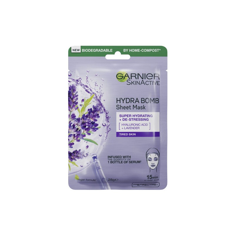 Garnier Hydra Bomb Hyaluronic Acid + Lavender Sheet Mask 28g