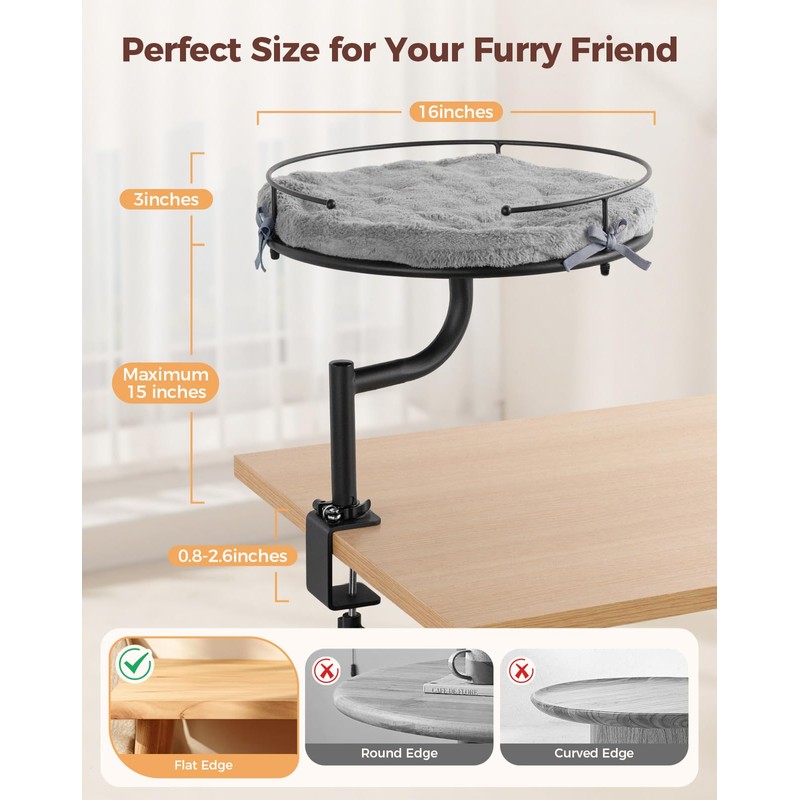 Cat Desk Bed, 360°Rotation & Height Adjustable Cat Bed for