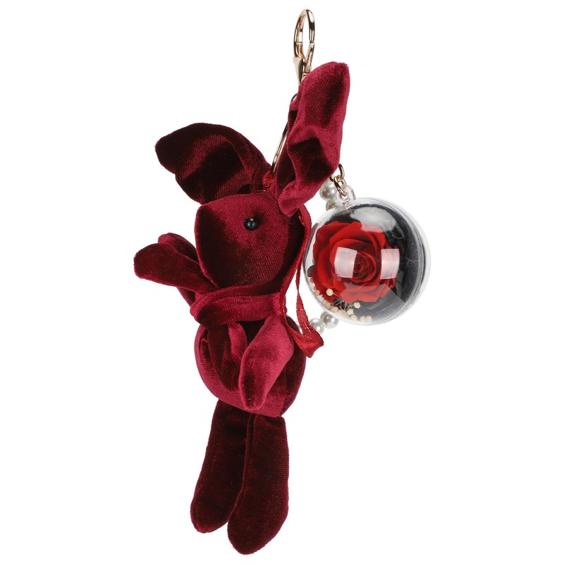 Cute Key Chain Fluffy Rabbit Simulation Flower Keyring Pendant Decor