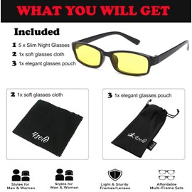 4sold Slim Anti Glare Glasses Night Driving Yellow Lens Glasses Tortoise Shell Brown Frame Unisex case cloth (Black)