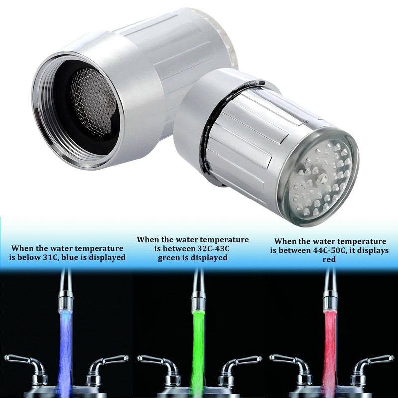 LED Tap, Set of 4 LED Luminous Three-Colour Faucet Water