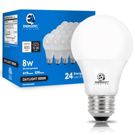 Energetic Light Bulbs 60 Watt Equivalent, A19 Daylight LED Light Bulbs, 15000 Hrs E26 Base, 8W 800LM 5000K Light Bulb, ETL Listed, Non-Dimmable, 24-Pack