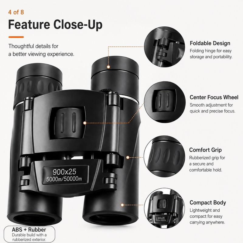 Compact Binoculars for Outdoor Viewing – BAK4 Folding Telescope with