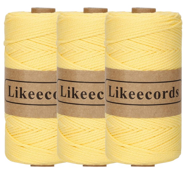 Likeecords 100% Cotton Crochet Yarn for Bag,3 rolls/pack 2mm x