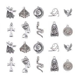 DanLingJewelry 100Pcs 10 Styles Egyptian Theme Antique Sliver Charms Pharaoh Pyramid Ankh Cross Evil Eye Snake Charms for Jewellery Making