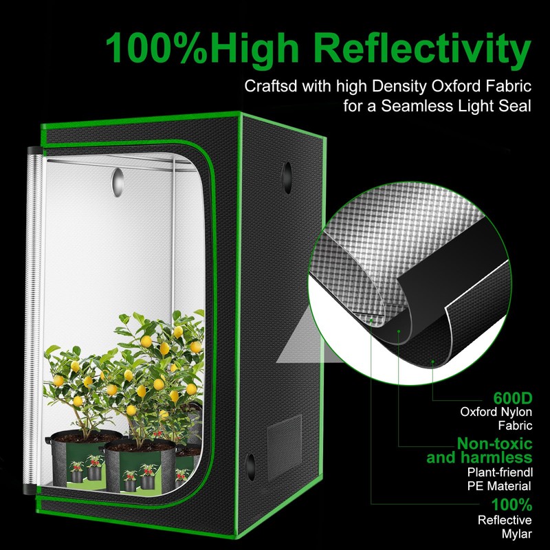 MELONFARM 4x4 Grow Tent, 48"x48"x80'' High Reflective 600D Diamond Mylar