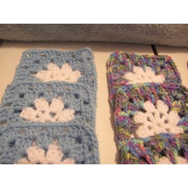 Handmade Lot of 20 5” Crochet Granny Squares Blocks, Floral Pattern, Blue, Purple, etc.