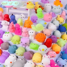 Mochi Squishy Toys Glitter 40pcs Party Favors for Kids Mini Squishy Kawaii Mochi Animal Squishies Cat Unicorn Squishy Mini Squeeze Stress Relief Toys for Kids Adults Treasure Box Toys