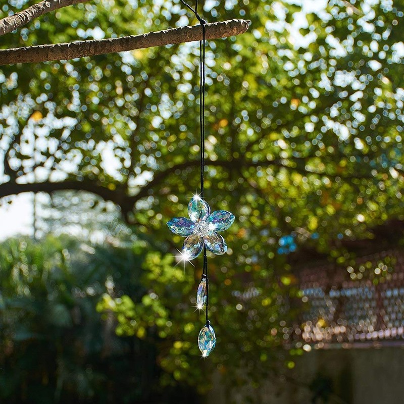 Crystal Flower Rear View Mirror Pendant Car Hanging Ornament Lucky