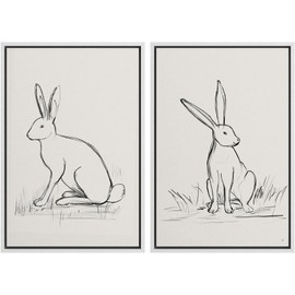 SIGNWIN Framed Canvas Print Wall Art Minimalist Rabbit Sketches Line Animal Modern Art Minimalist Neutral Decor for Living Room, Bedroom, Office - 24"x36"x2 White