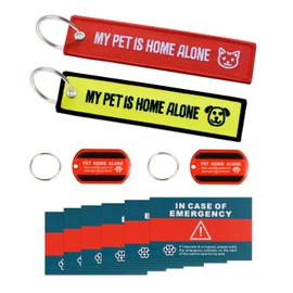 WINGKIND My Pet is Home Alone Embroidered Canvas Keychain & Pet Home Alone Alert Key Tag Keychain with Emergency Contact Wallet Card