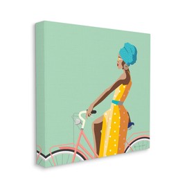 Stupell Industries Summer Girl on Pink Bicycle Glam Female Fashion Canvas Wall Art, 17 x 17, Green