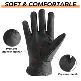 HANDLANDY Leather Gardening Gloves for Men and Women, Utility Leather Work Gloves Breathable Garden Yard Mechanic Working Gloves (Black, XL)