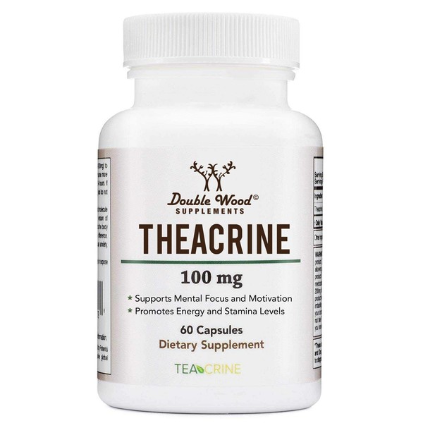 Theacrine (Teacrine) 100 Mg, 60 Capsules - Energy and Focus Supplement (Similar to Caffeine Pills but More Subtle and Longer Lasting) Manufactured and Third Party Tested in The USA by Double Wood