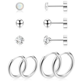 5 Pairs of Medical Stud Earrings Titanium Earrings Women's Surgical Steel Medical Earrings Titanium Medical Earrings Surgical Steel Medical Stud Earrings Titanium Earrings, Stainless Steel