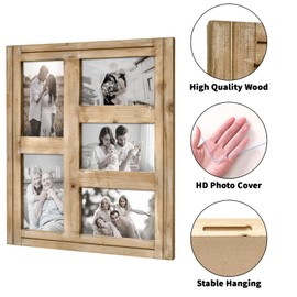 JUMBO DECOR Rustic Distressed Picture Photo Frame Collage - Farmhouse Natural Wood with 5 Openings 4x6 Picture Frame Wall Decor for Wall Hanging