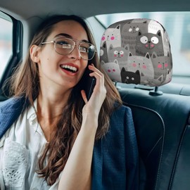 DSSWTP Cat Pattern Universal Car Headrest Cover Soft Car Seat Head Rest Cover Protector Fabric Head Rest Coverings for SUV Car Truck Auto Accessories 1 Piece