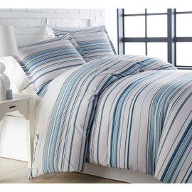 Coastal Stripes Collection - Premium Quality, Soft, Wrinkle, Fade, & Stain Resistant, Easy Care, Oversized Duvet Cover Set, King / California King, Blue