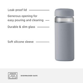 W&P Porter - Botella de boca ancha de vidrio con funda protectora de silicona, color menta de 16 onzas, sobre la marcha, botella reutilizable, portátil y ligera, apta para lavaplatos